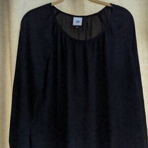 CAbi, Solid Black Sheer Lightweight Loose Fit Long Sleeve Blouse, Size S